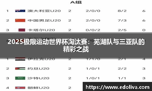 2025极限运动世界杯淘汰赛：芜湖队与三亚队的精彩之战